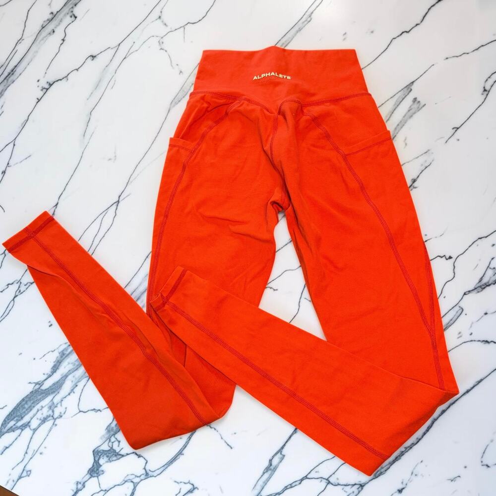 Alphalete Alphalux Scrunch Butt Pocket Leggings Bright Orange XS